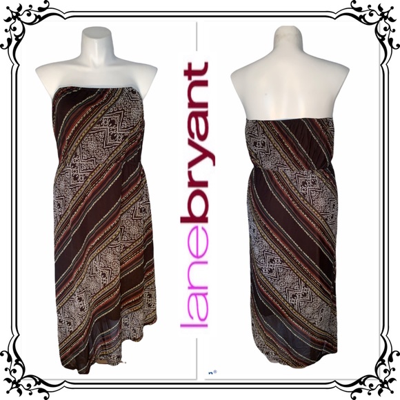 LANE BRYANT ⭐️ Boho Diagonal Striped Strapless Dress - Picture 1 of 10